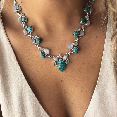 Hot Fashion Color Boho balti zaļi ziedi paziņojums Kaklarotas Pērlītes Kaklarotas Kaklarotas Sievietēm Bijoux