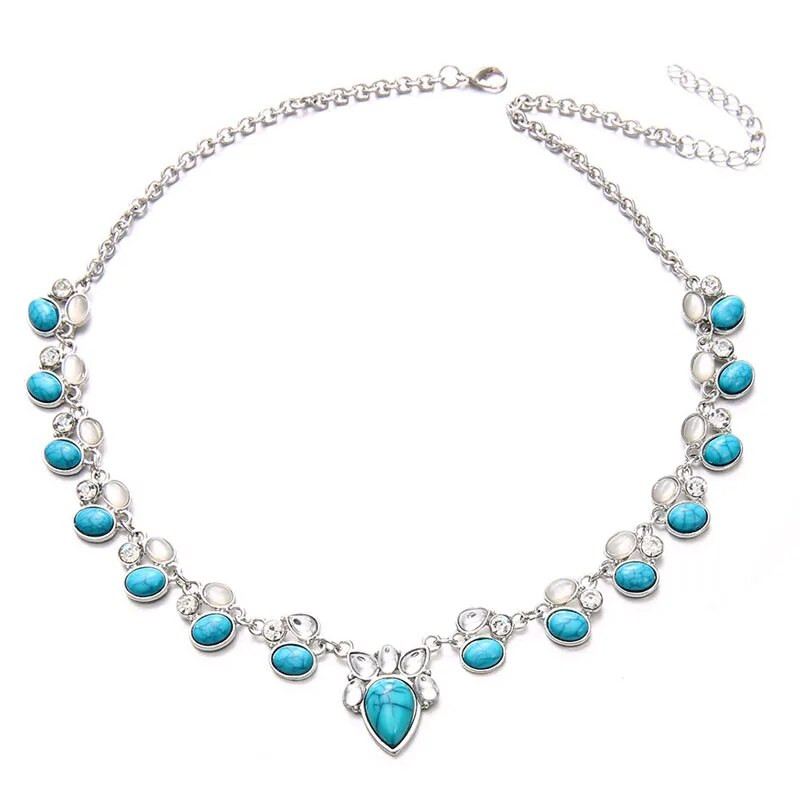 Hot Fashion Color Boho balti zaļi ziedi paziņojums Kaklarotas Pērlītes Kaklarotas Kaklarotas Sievietēm Bijoux