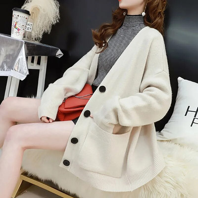 Geltona Mėlyna Raudona Megztas Moteriškas džemperis Pavasario Rudens Kasdienis laisvas ilgomis rankovėmis megztinis Moteriškas 6 spalvų moteriškas megztinis