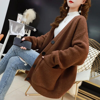 Geltona Mėlyna Raudona Megztas Moteriškas džemperis Pavasario Rudens Kasdienis laisvas ilgomis rankovėmis megztinis Moteriškas 6 spalvų moteriškas megztinis