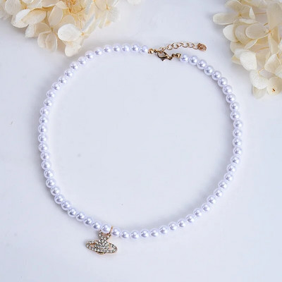 Γυαλιστερό κολιέ με κρεμαστό κόσμημα μαργαριτάρι Rhinestone Planet για Γυναικεία γοητεία Αισθητική Κομψή τάση Αλυσίδα Clavicle Πολυτελή κοσμήματα μόδας