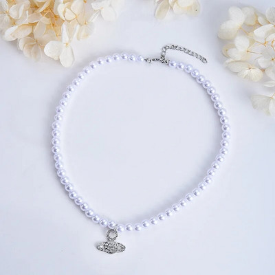 Γυαλιστερό κολιέ με κρεμαστό κόσμημα μαργαριτάρι Rhinestone Planet για Γυναικεία γοητεία Αισθητική Κομψή τάση Αλυσίδα Clavicle Πολυτελή κοσμήματα μόδας