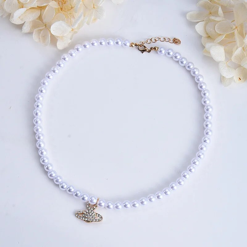 Γυαλιστερό κολιέ με κρεμαστό κόσμημα μαργαριτάρι Rhinestone Planet για Γυναικεία γοητεία Αισθητική Κομψή τάση Αλυσίδα Clavicle Πολυτελή κοσμήματα μόδας