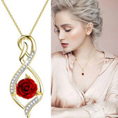 Moterų mados paauksuotų rožių karoliai Prabangūs vestuvių papuošalai Raudonos rožės pakabukai sužadėtuvių karoliai moterims jubiliejaus proga