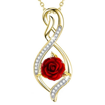 Μόδα Γυναικεία επιχρυσωμένα κολιέ τριαντάφυλλο Πολυτελή κοσμήματα γάμου Κόκκινο τριαντάφυλλο κρεμαστό κολιέ αρραβώνων για γυναίκες Δώρο επετείου