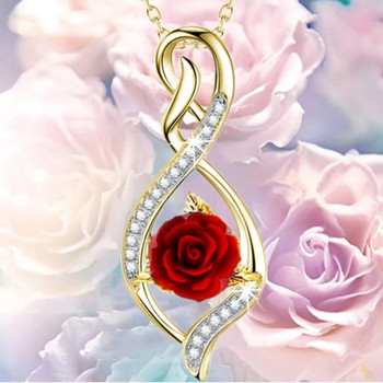 Μόδα Γυναικεία επιχρυσωμένα κολιέ τριαντάφυλλο Πολυτελή κοσμήματα γάμου Κόκκινο τριαντάφυλλο κρεμαστό κολιέ αρραβώνων για γυναίκες Δώρο επετείου