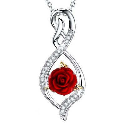 Moterų mados paauksuotų rožių karoliai Prabangūs vestuvių papuošalai Raudonos rožės pakabukai sužadėtuvių karoliai moterims jubiliejaus proga