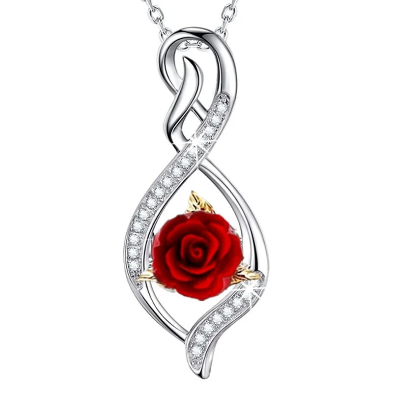 Moterų mados paauksuotų rožių karoliai Prabangūs vestuvių papuošalai Raudonos rožės pakabukai sužadėtuvių karoliai moterims jubiliejaus proga