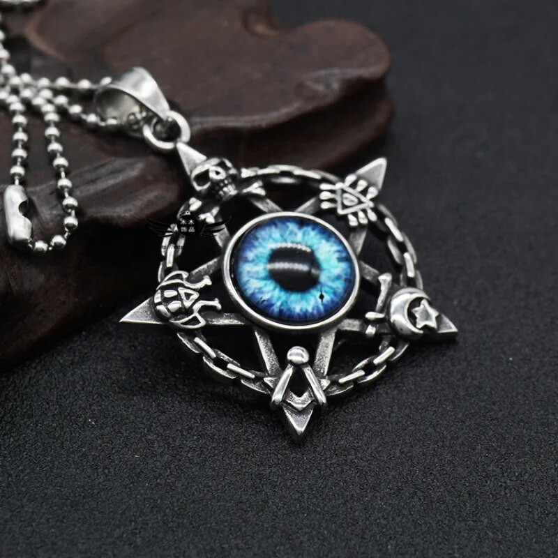 Modes Retro Hexagram Velna acs kulonu kaklarota vīriešiem Hip Hop Personība Galvaskauss Rotaslietas Punk Acu aksesuāri Ballīte Dāvana