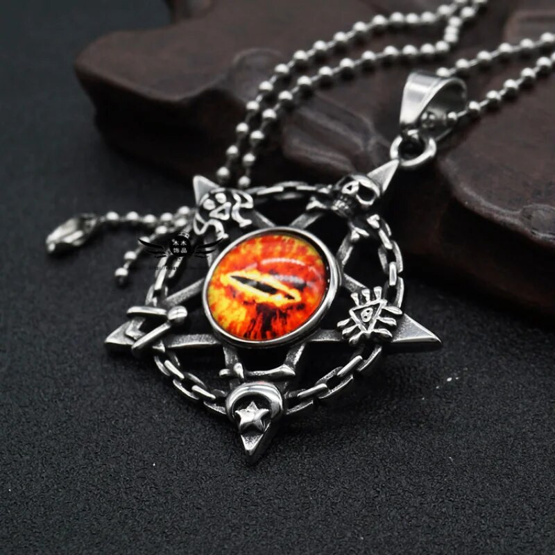 Modes Retro Hexagram Velna acs kulonu kaklarota vīriešiem Hip Hop Personība Galvaskauss Rotaslietas Punk Acu aksesuāri Ballīte Dāvana