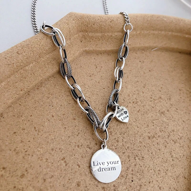 FOXANRY zīmogs biezas ķēdes kaklarota INS modes hip hop vintage dizains LOVE sirds kulons taju sudraba ballīšu rotaslietas