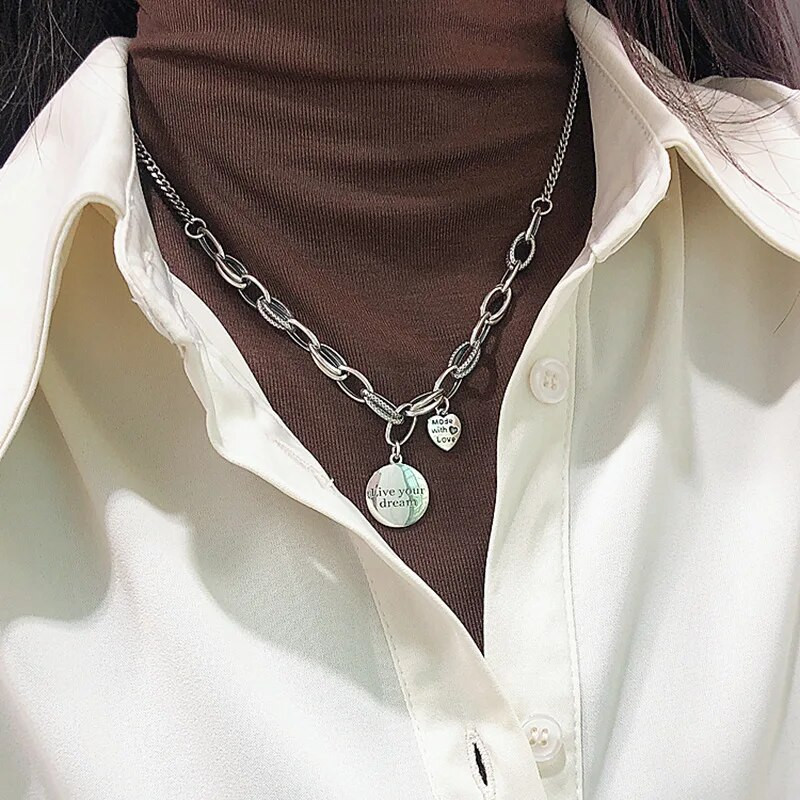 FOXANRY zīmogs biezas ķēdes kaklarota INS modes hip hop vintage dizains LOVE sirds kulons taju sudraba ballīšu rotaslietas