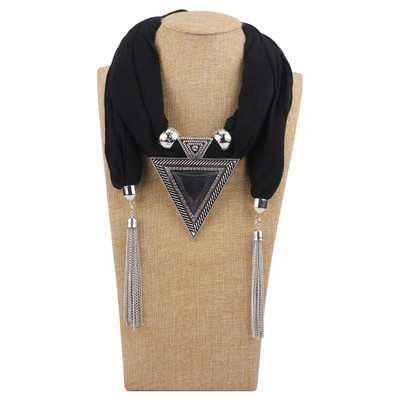 RUNMEIFA Νέο κρεμαστό κασκόλ κολιέ για γυναίκες Μακριά φούντα Μαύρο / άσπρο / χακί Κολιέ από βαμβάκι Κολιέ Κοσμήματα Δώρο #SW1852