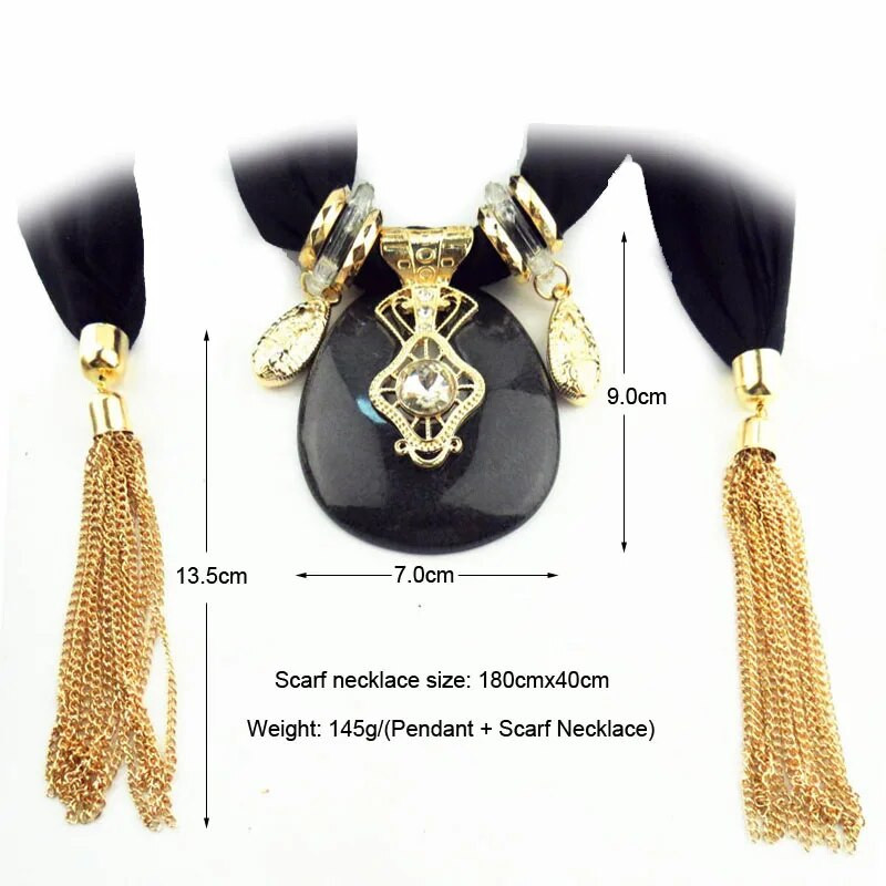 RUNMEIFA Νέο κρεμαστό κασκόλ κολιέ για γυναίκες Μακριά φούντα Μαύρο / άσπρο / χακί Κολιέ από βαμβάκι Κολιέ Κοσμήματα Δώρο #SW1852