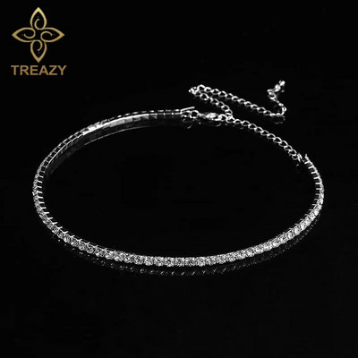 TREAZY līgavas kāzu izlaiduma balles 1-5 rindu kalnu strēles kaklarota ar kaklarotu sievietēm Diamante Crystal Choker kaklarota, elastīga aukla