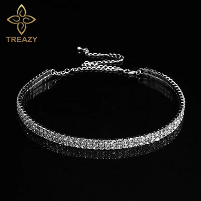 TREAZY līgavas kāzu izlaiduma balles 1-5 rindu kalnu strēles kaklarota ar kaklarotu sievietēm Diamante Crystal Choker kaklarota, elastīga aukla