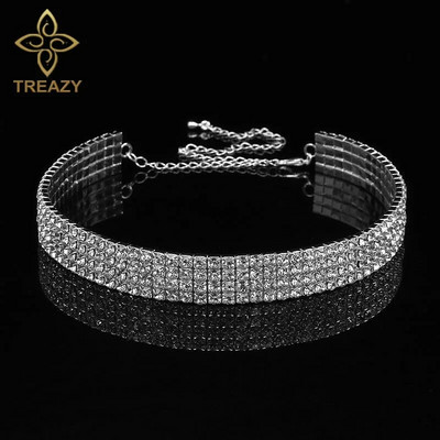 TREAZY līgavas kāzu izlaiduma balles 1-5 rindu kalnu strēles kaklarota ar kaklarotu sievietēm Diamante Crystal Choker kaklarota, elastīga aukla