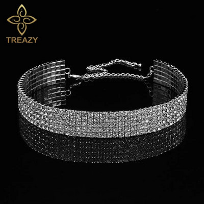 TREAZY līgavas kāzu izlaiduma balles 1-5 rindu kalnu strēles kaklarota ar kaklarotu sievietēm Diamante Crystal Choker kaklarota, elastīga aukla