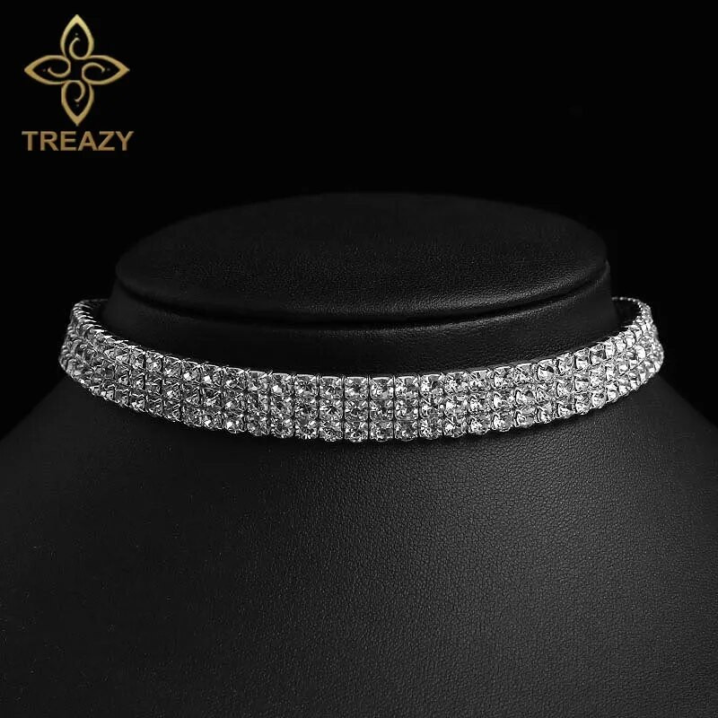 TREAZY līgavas kāzu izlaiduma balles 1-5 rindu kalnu strēles kaklarota ar kaklarotu sievietēm Diamante Crystal Choker kaklarota, elastīga aukla