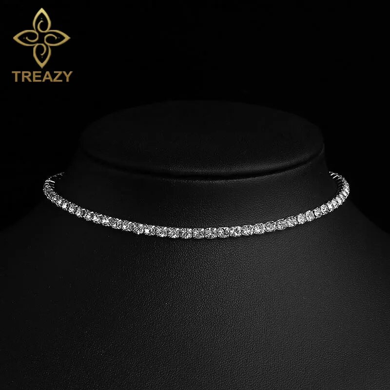 TREAZY līgavas kāzu izlaiduma balles 1-5 rindu kalnu strēles kaklarota ar kaklarotu sievietēm Diamante Crystal Choker kaklarota, elastīga aukla