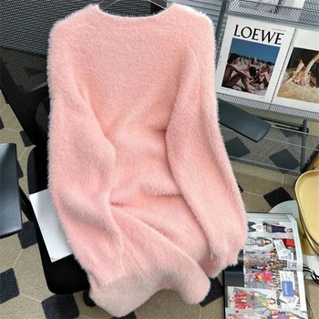 Κορεάτικη μόδα Χαλαρή απομίμηση βιζόν βελούδινο πουλόβερ Γυναικεία Casual μονόχρωμη ζακέτα ζεστή για γυναικεία εξωτερικά ρούχα Κομψό Streetwea