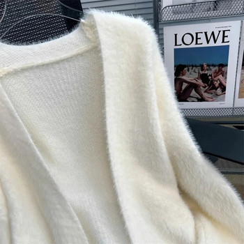 Κορεάτικη μόδα Χαλαρή απομίμηση βιζόν βελούδινο πουλόβερ Γυναικεία Casual μονόχρωμη ζακέτα ζεστή για γυναικεία εξωτερικά ρούχα Κομψό Streetwea