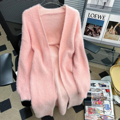 Κορεάτικη μόδα Χαλαρή απομίμηση βιζόν βελούδινο πουλόβερ Γυναικεία Casual μονόχρωμη ζακέτα ζεστή για γυναικεία εξωτερικά ρούχα Κομψό Streetwea