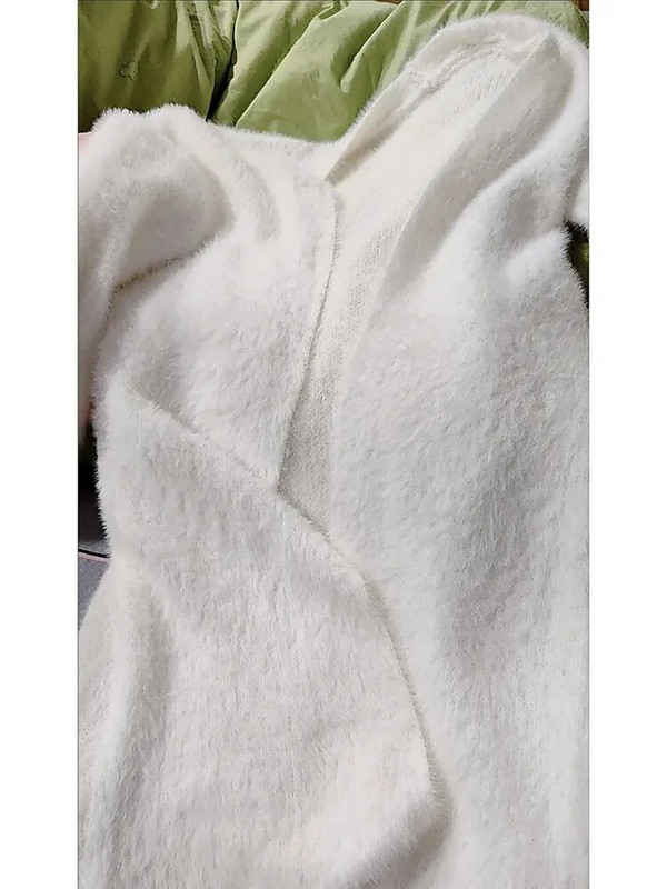 Κορεάτικη μόδα Χαλαρή απομίμηση βιζόν βελούδινο πουλόβερ Γυναικεία Casual μονόχρωμη ζακέτα ζεστή για γυναικεία εξωτερικά ρούχα Κομψό Streetwea