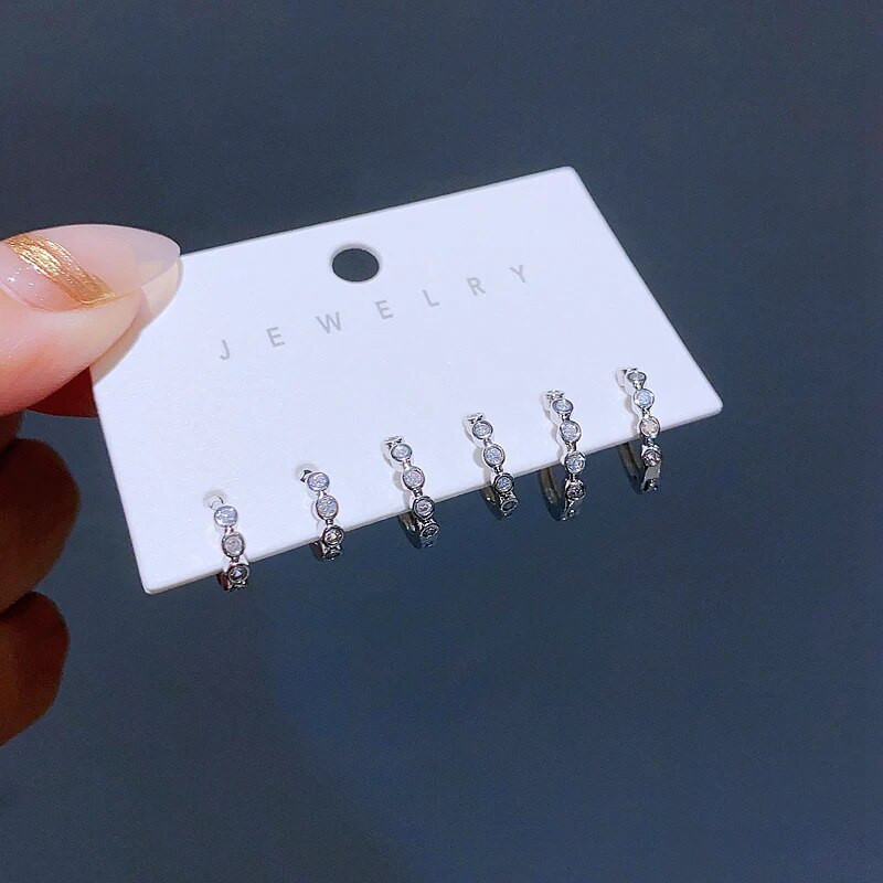 Trend Design 3 pāri jaukta izmēra CZ kristāla stīpas auskaru komplekts sudraba krāsā modes sieviešu rotaslietas