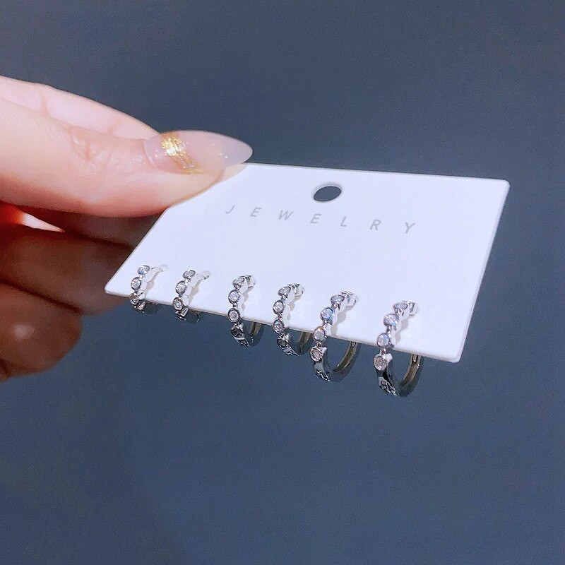Trend Design 3 pāri jaukta izmēra CZ kristāla stīpas auskaru komplekts sudraba krāsā modes sieviešu rotaslietas