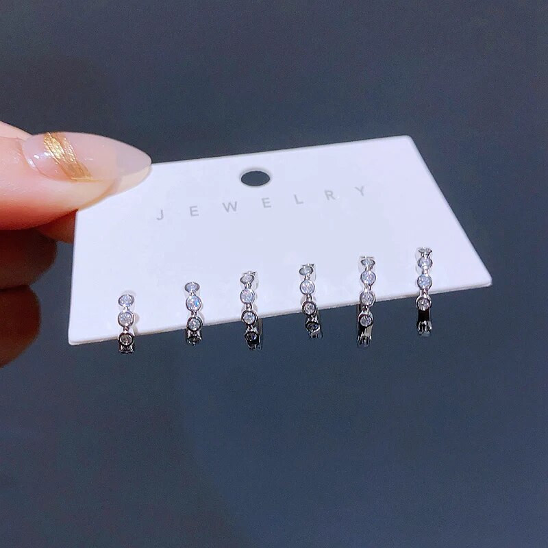 Trend Design 3 pāri jaukta izmēra CZ kristāla stīpas auskaru komplekts sudraba krāsā modes sieviešu rotaslietas