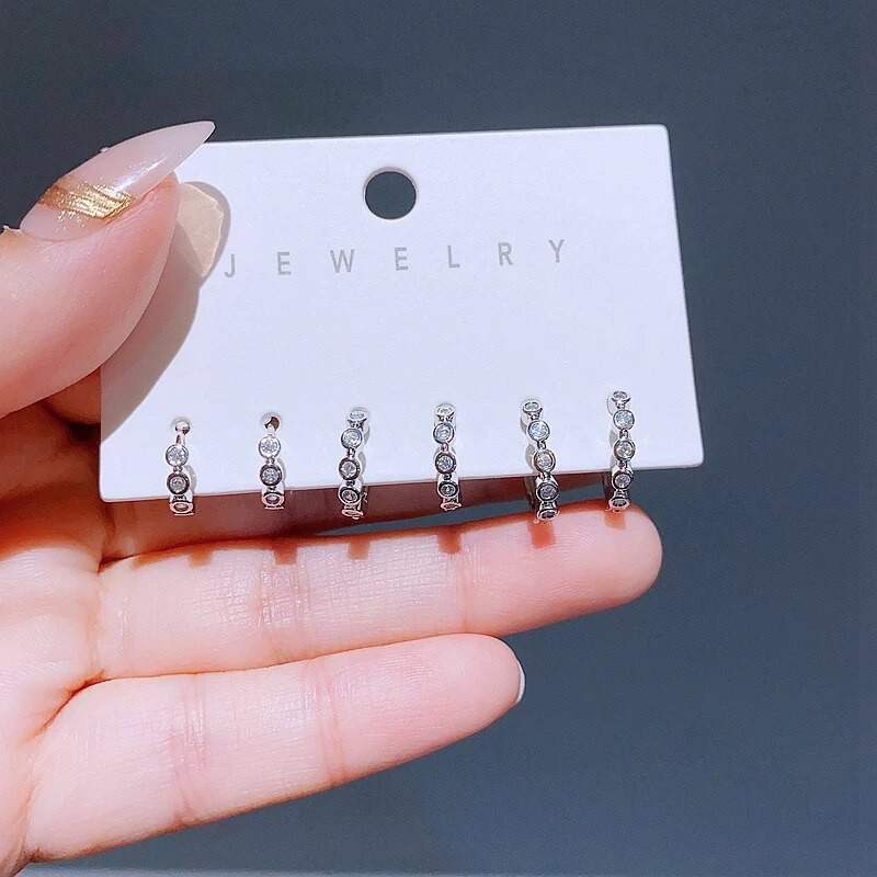 Trend Design 3 pāri jaukta izmēra CZ kristāla stīpas auskaru komplekts sudraba krāsā modes sieviešu rotaslietas