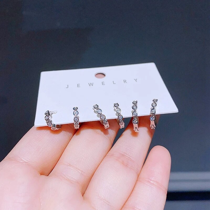 Trend Design 3 pāri jaukta izmēra CZ kristāla stīpas auskaru komplekts sudraba krāsā modes sieviešu rotaslietas