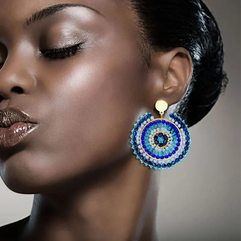 Rīsu pērlīšu auskari Apaļums Oriģinalitāte Mode Roku adīšana Bohēmijas ģeometrija Vienkārša sakausējuma auskari ar pērlītēm