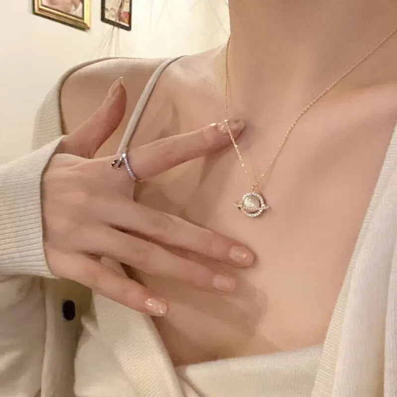 Trendy módne náhrdelníky s planétovým opálom pre ženy, zirkónové geometrické titánové oceľové retiazkové náhrdelníky, svadobné šperky, darčekové obojky