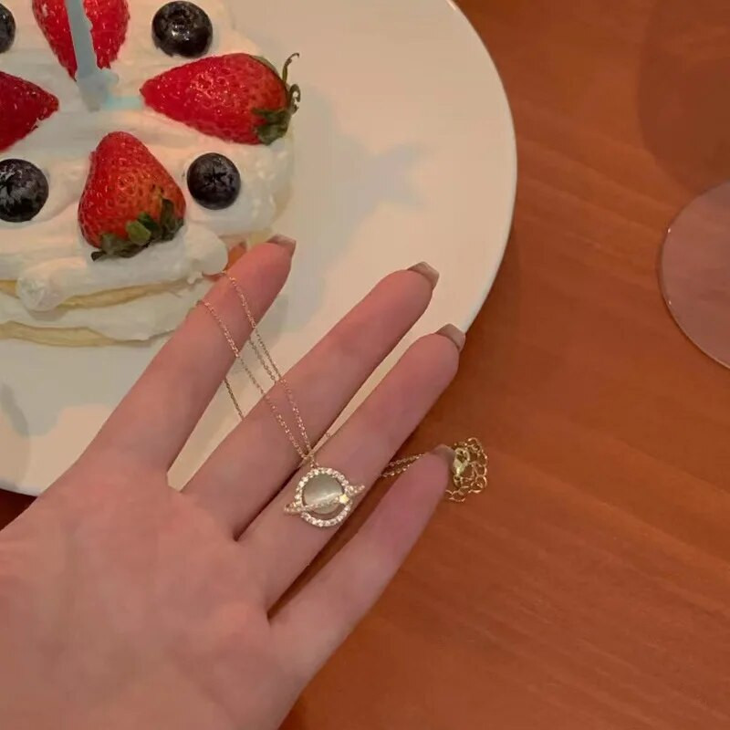 Trendy módne náhrdelníky s planétovým opálom pre ženy, zirkónové geometrické titánové oceľové retiazkové náhrdelníky, svadobné šperky, darčekové obojky