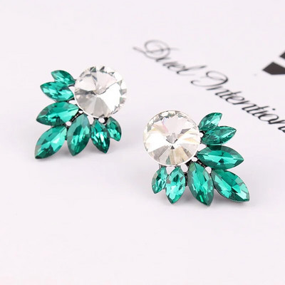 LUBOV Nagy Kerek Strasszkő berakásos Ezüst Szín Fém Fülbevaló 13 Szín Kristály Levelek Piercing Fülbevaló Női Ékszer Ajándék