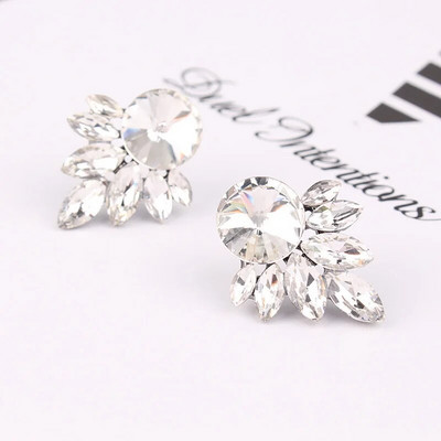 LUBOV Nagy Kerek Strasszkő berakásos Ezüst Szín Fém Fülbevaló 13 Szín Kristály Levelek Piercing Fülbevaló Női Ékszer Ajándék