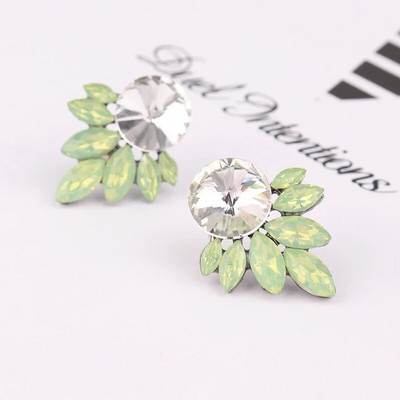 LUBOV Nagy Kerek Strasszkő berakásos Ezüst Szín Fém Fülbevaló 13 Szín Kristály Levelek Piercing Fülbevaló Női Ékszer Ajándék