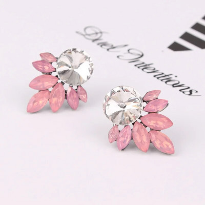 LUBOV Nagy Kerek Strasszkő berakásos Ezüst Szín Fém Fülbevaló 13 Szín Kristály Levelek Piercing Fülbevaló Női Ékszer Ajándék