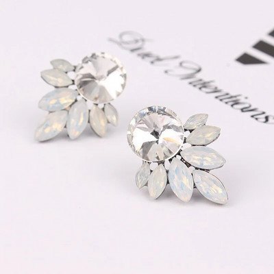 LUBOV Nagy Kerek Strasszkő berakásos Ezüst Szín Fém Fülbevaló 13 Szín Kristály Levelek Piercing Fülbevaló Női Ékszer Ajándék