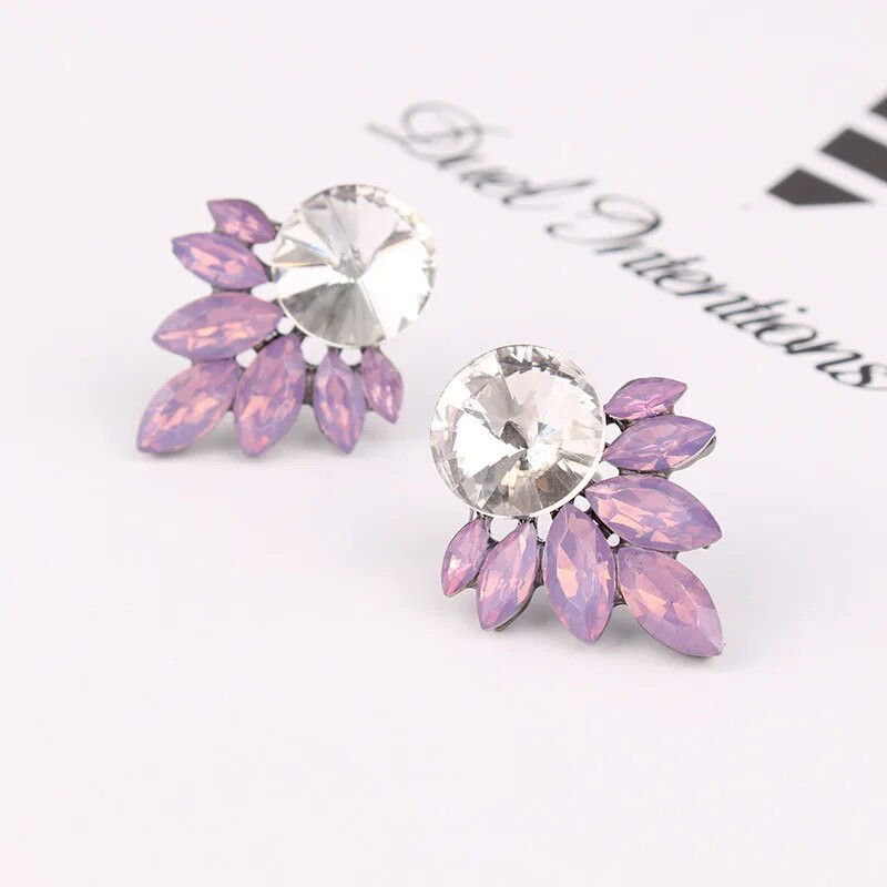 LUBOV Nagy Kerek Strasszkő berakásos Ezüst Szín Fém Fülbevaló 13 Szín Kristály Levelek Piercing Fülbevaló Női Ékszer Ajándék