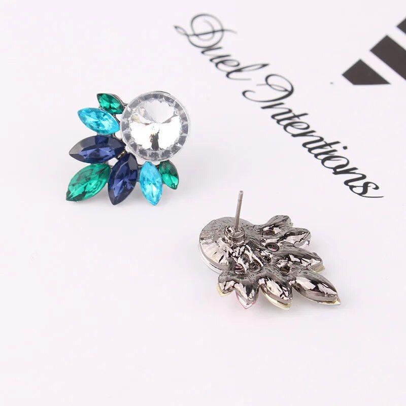 LUBOV Nagy Kerek Strasszkő berakásos Ezüst Szín Fém Fülbevaló 13 Szín Kristály Levelek Piercing Fülbevaló Női Ékszer Ajándék