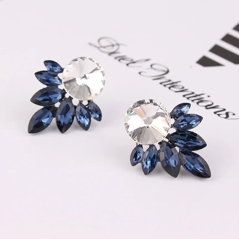 LUBOV Nagy Kerek Strasszkő berakásos Ezüst Szín Fém Fülbevaló 13 Szín Kristály Levelek Piercing Fülbevaló Női Ékszer Ajándék