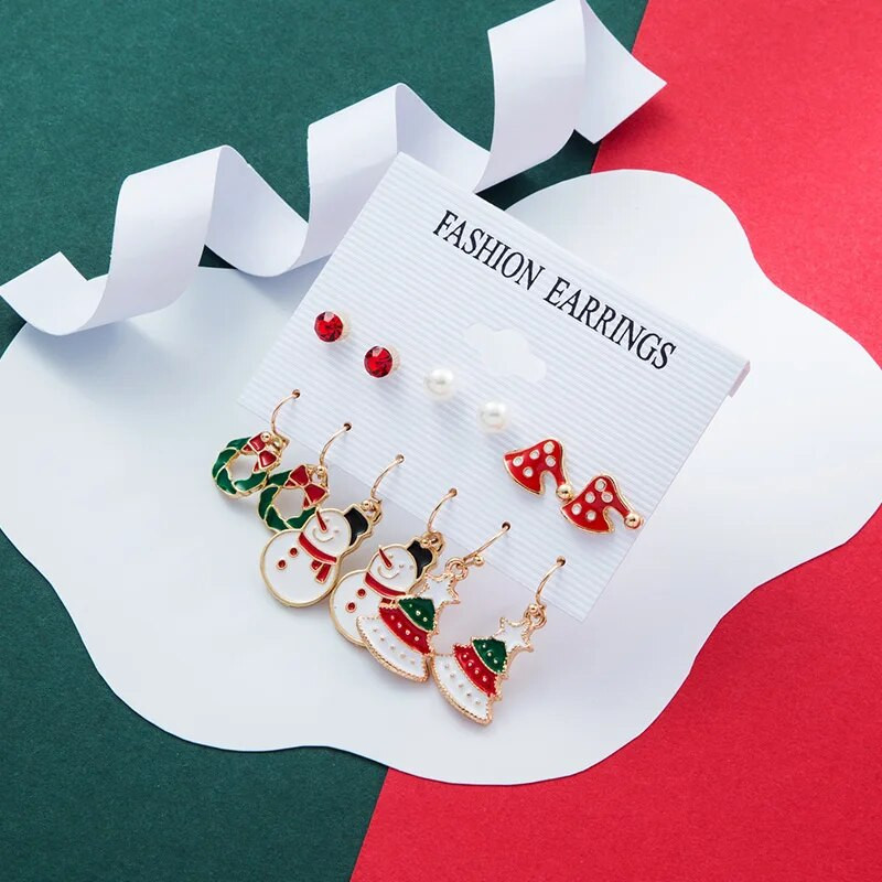 6 pár karácsonyi csepp fülbevaló női lányoknak karácsonyfa Mikulás hóember lógó fülbevaló nyilatkozat ékszer lányoknak