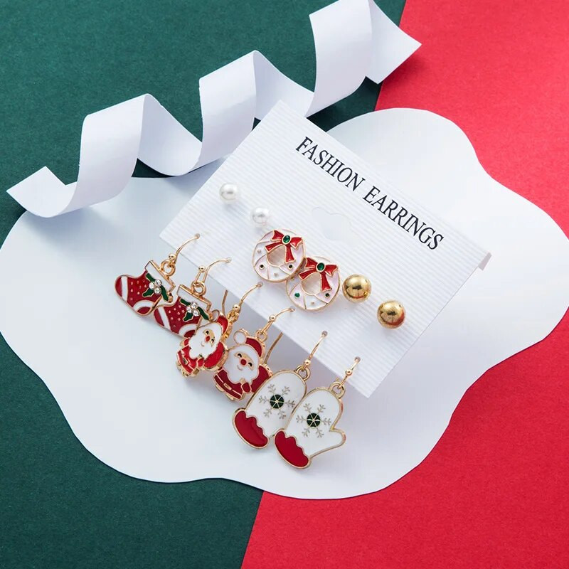 6 pár karácsonyi csepp fülbevaló női lányoknak karácsonyfa Mikulás hóember lógó fülbevaló nyilatkozat ékszer lányoknak