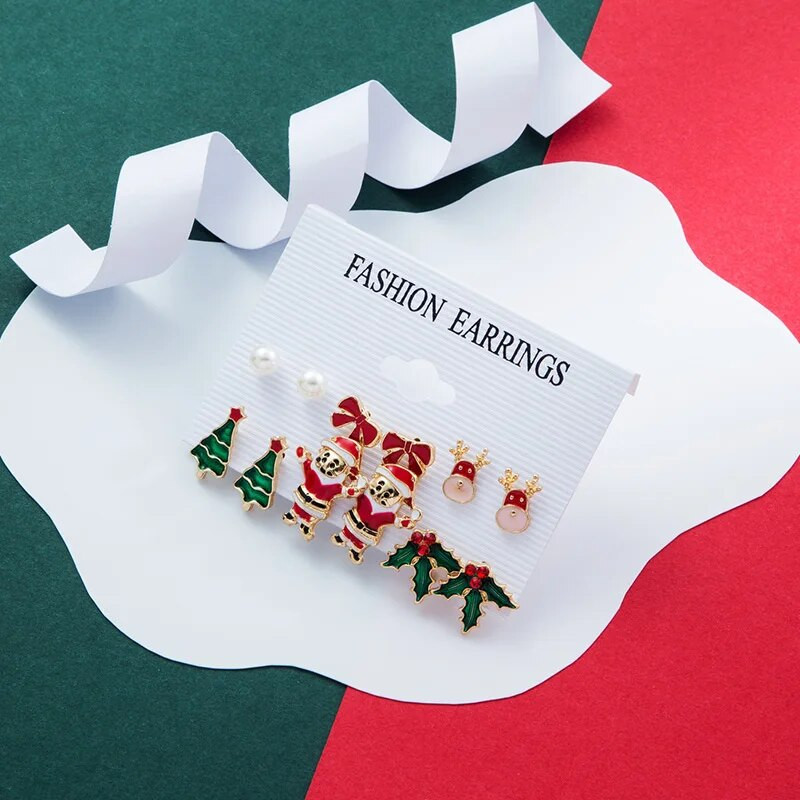 6 pár karácsonyi csepp fülbevaló női lányoknak karácsonyfa Mikulás hóember lógó fülbevaló nyilatkozat ékszer lányoknak