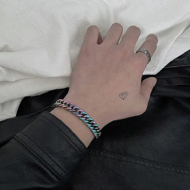 316L rozsdamentes acél színes szivárvány kubai lánc karkötő férfi női vintage fém bizánci Kpop Pulseras Emo luxus ékszerek