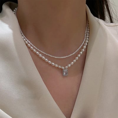 JWER Prabangūs Perlų Kalnų krištolas karoliai Choker Kaklo papuošalai Penadnt Grandinė Bling Karoliai Valentino dienos pamergės dovana vestuviniai papuošalai