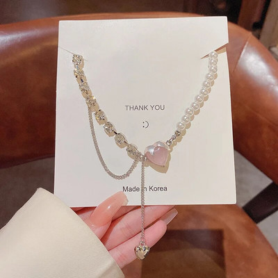 JWER luxus gyöngy strasszos nyaklánc Choker nyaklánc Penadnt lánc Bling nyaklánc Valentin napi koszorúslány ajándék esküvői ékszer